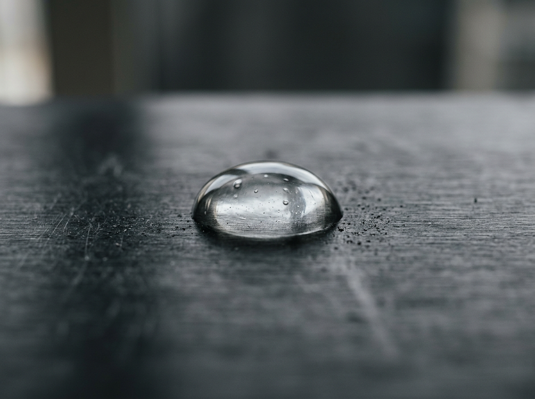 Picătură de gel vâscos pe sticlă întunecată, macro